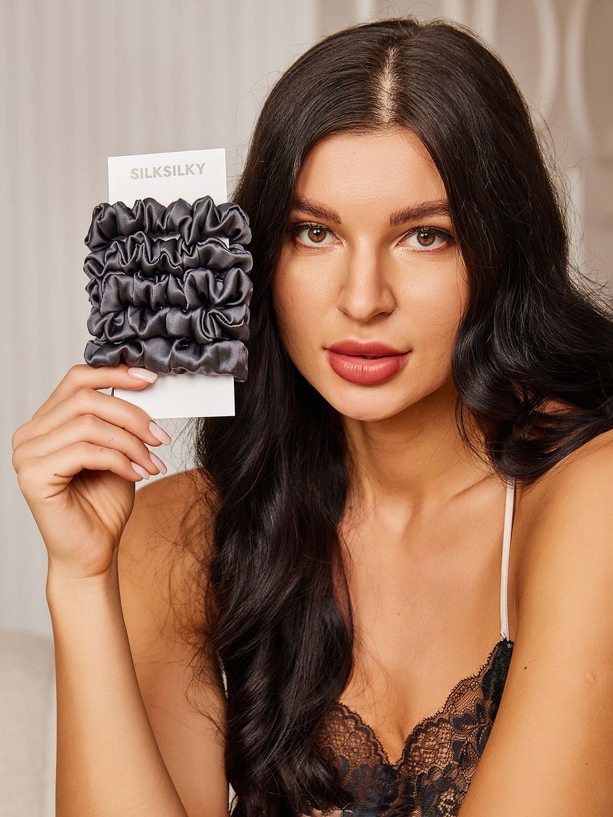 [Mørkegrå] SilkSilky-DK 19Momme Scrunchie 001