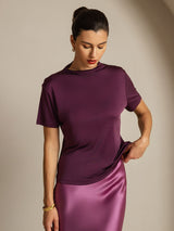 [Lilla] SilkSilky-DK Short Sleeve T-shirt til kvinder 006