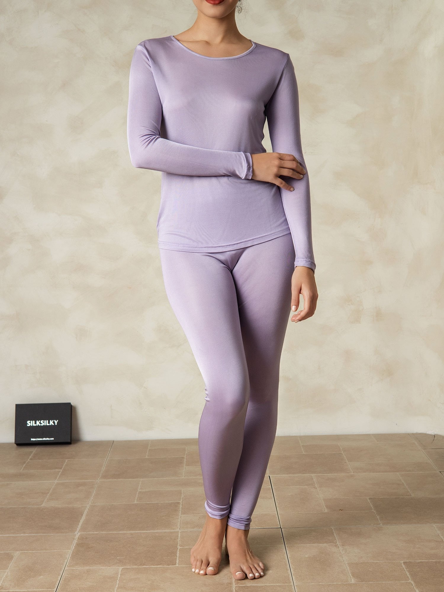 [Lilla] SilkSilky-DK Long Sleeve Round Neck Dame Lange Underbukser 001