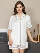 [Hvid] SilkSilky-DK Short Sleeve Lapel Collar Dame Pyjamas 001