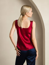 [Vin] SilkSilky-DK 19Momme Ærmeløs Dyb Rund Halsudskæring Camisole Top 002