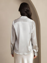 [Lysegrå] SilkSilky-DK Long Sleeve Lapel Collar Dameskjorte 002