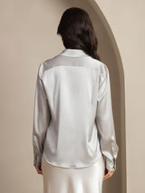 [Lysegrå] SilkSilky-DK Long Sleeve Lapel Collar Dameskjorte 002