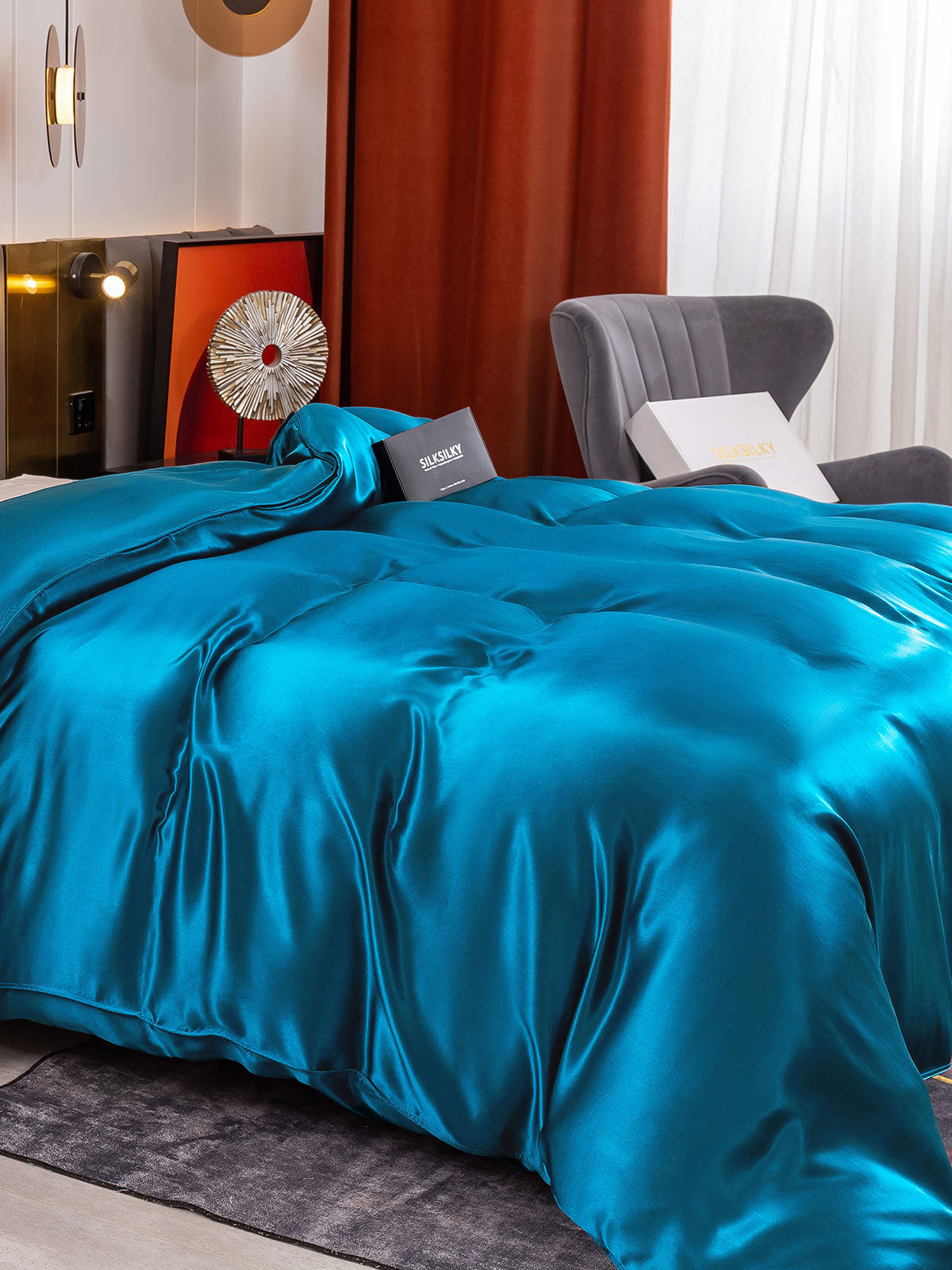 [Blågrøn] SilkSilky-DK 19Momme Duvet Cover 004