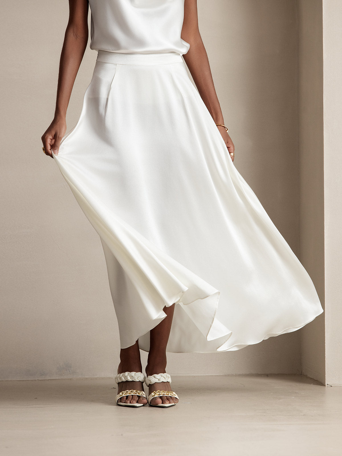 [Hvid] SilkSilky-DK 19Momme Silke Skirt 003