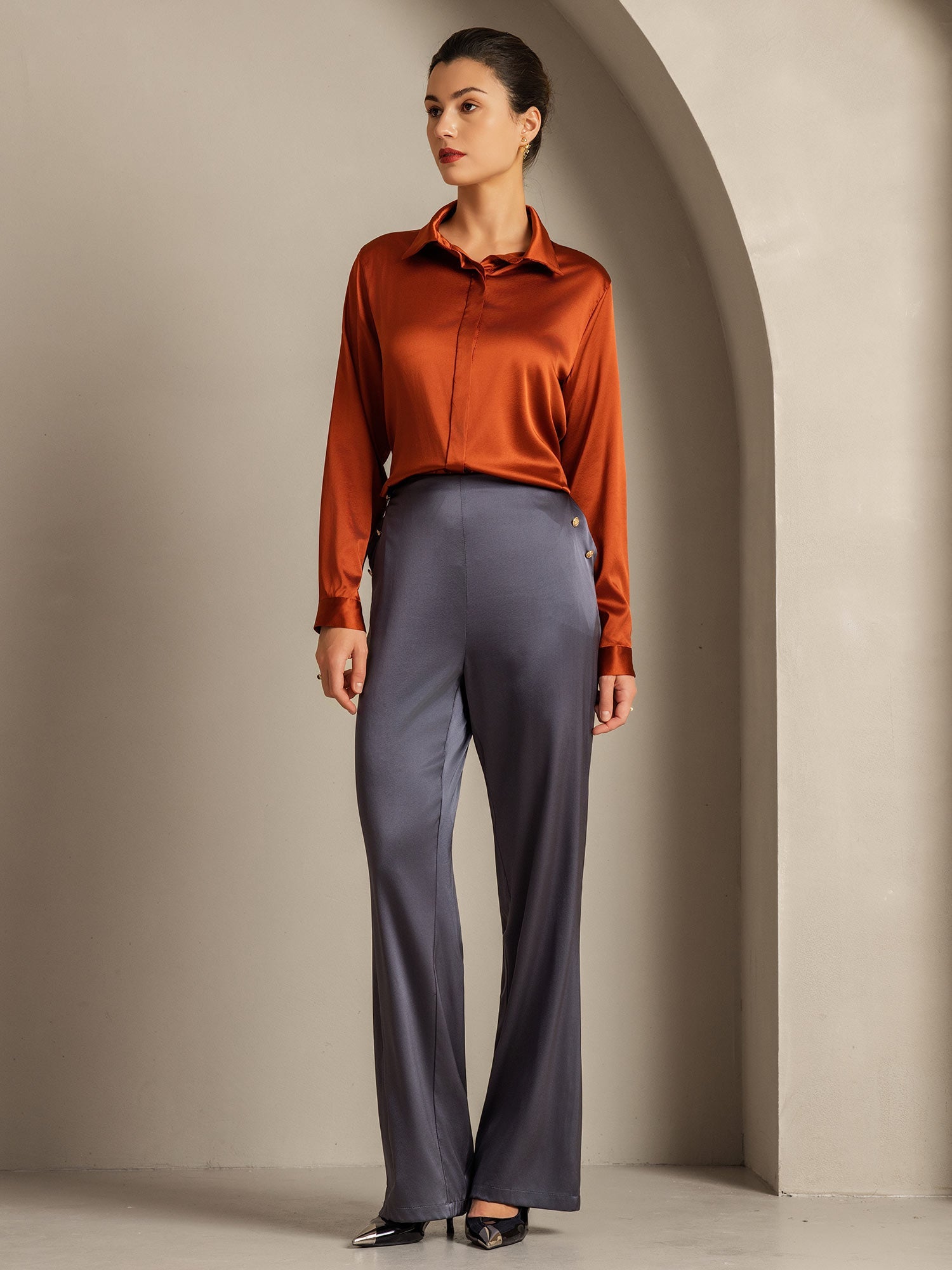 [Karamel] SilkSilky-DK 19Momme Silke Womens Shirt 009