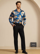 [Navy Drage] SilkSilky-DK Long Sleeve Lapel Collar Herreskjorte 008