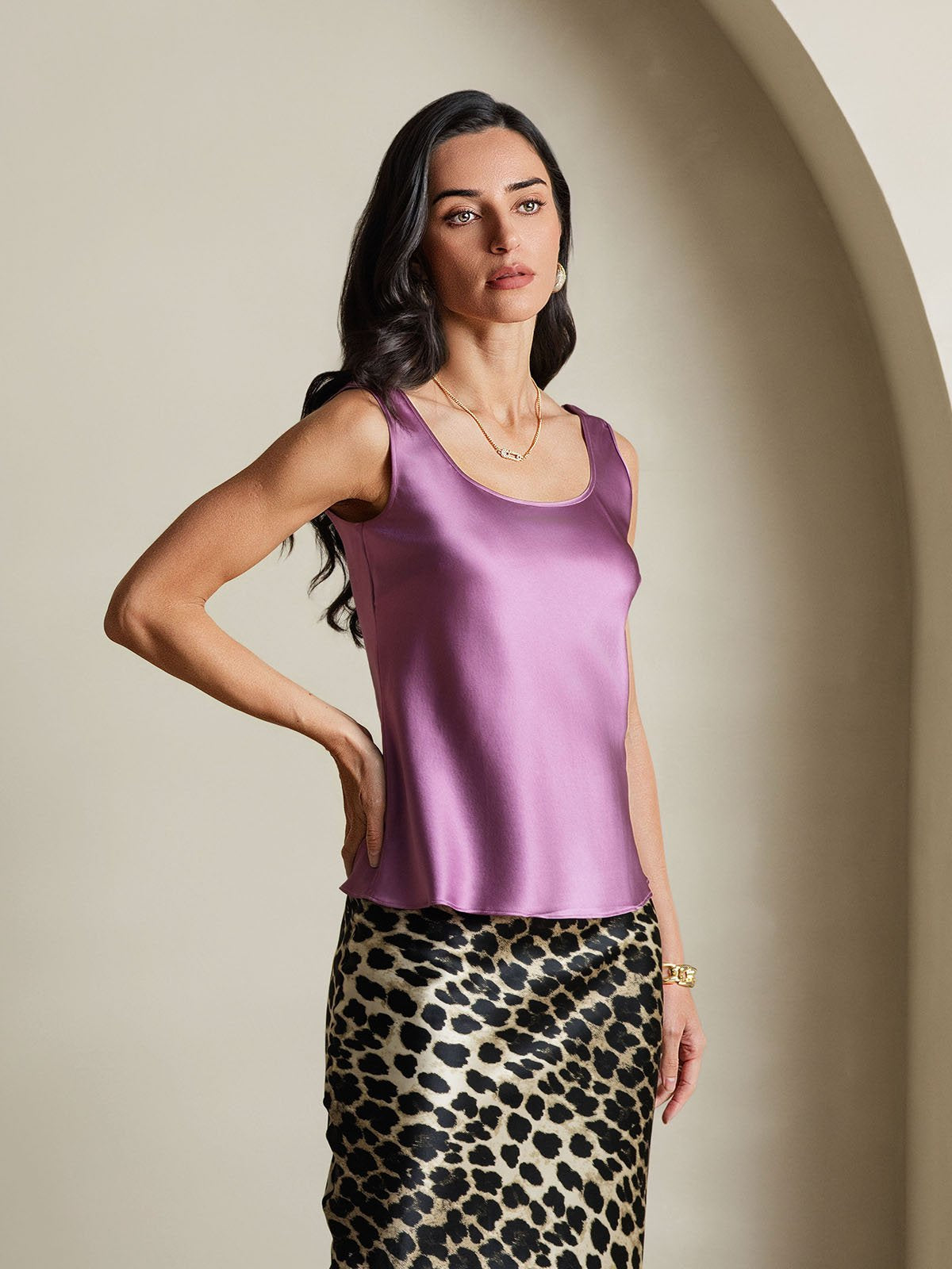 [Mørke Lilla] SilkSilky-DK 19Momme Silke Camisoles 006