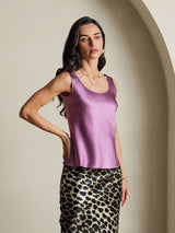 [Mørke Lilla] SilkSilky-DK 19Momme Ærmeløs Dyb Rund Halsudskæring Camisole Top 006