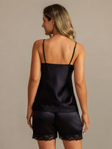 [Sort] SilkSilky-DK V Neck Camisole Sæt 002