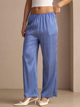 [Blå Nålestribet] SilkSilky-DK Womens Pants 006