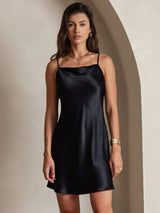 [Sort] SilkSilky-DK Sleeveless Cowl Neck Kjole 003