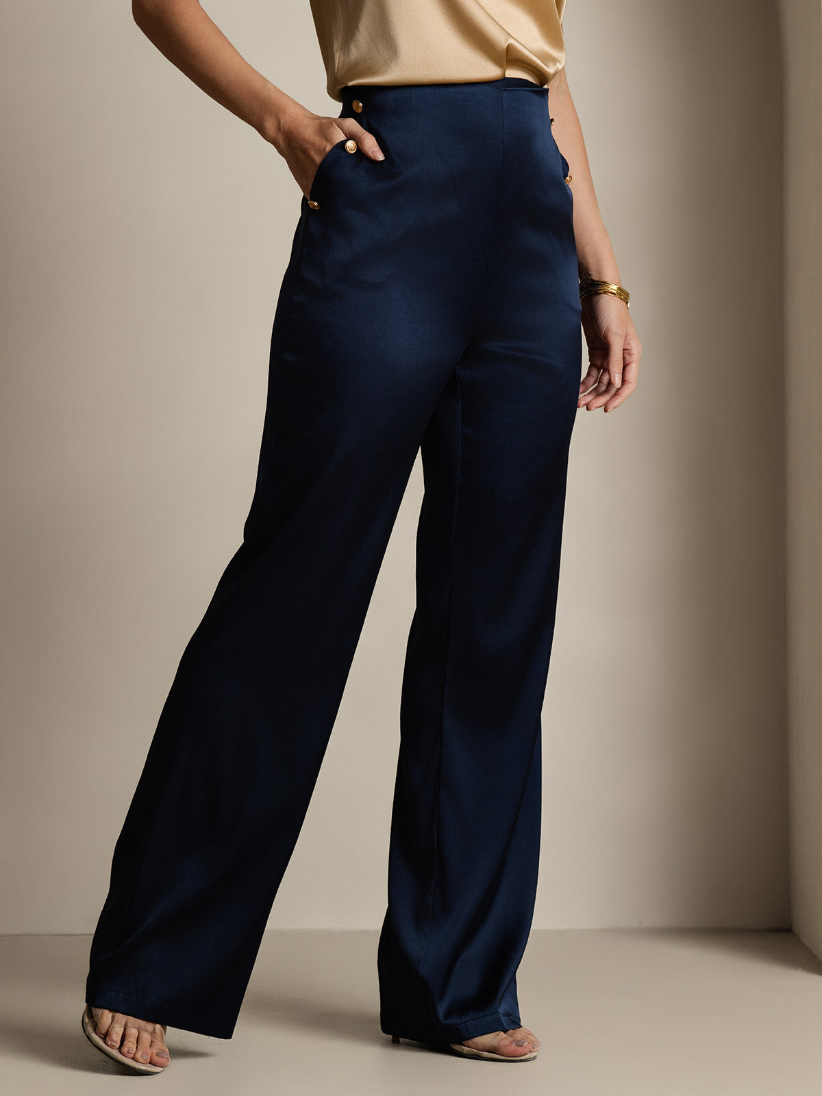 [Mørkeblå] SilkSilky-DK 19Momme Silke Womens Pants 004