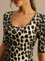 [Leopard] SilkSilky-DK Halv ærme Dyb Rund Halsudskæring T-shirt til kvinder 006