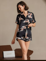 [Sort] SilkSilky-DK 19Momme Kort ærme Notchkrage Dame Pyjamas 005