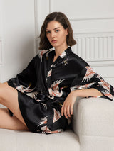 [Sort] SilkSilky-DK 3/4 Sleeve Dame Morgenkåbe 003