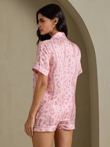 [Lyserød Leopard] SilkSilky-DK Short Sleeve Notch Collar Dame Pyjamas 002