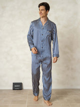 [Marine Stribe] SilkSilky-DK 19Momme Mens Pajamas 001,