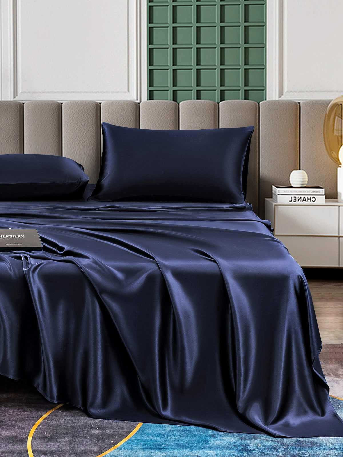 [Mørkeblå] SilkSilky-DK 25Momme Bedding Set 004