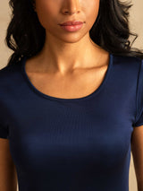 [Mørkeblå] SilkSilky-DK Short Sleeve Round Neck Loungewear til kvinder 004