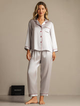 [Sølv] SilkSilky-DK Langærmet Notchkrage Dame Pyjamas 001
