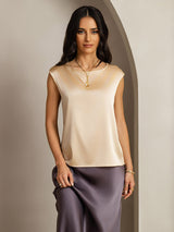 [Champagne] SilkSilky-DK Cap Sleeve Round Neck T-shirt til kvinder 001