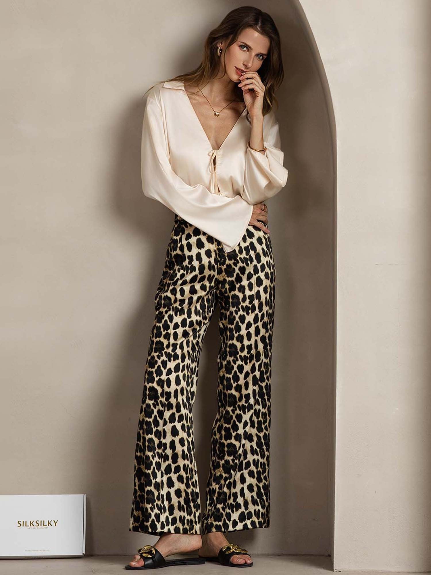 [Leopard] SilkSilky-DK 19Momme Silke Womens Pants 005
