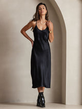 [Sort] SilkSilky-DK Sleeveless V Neck Kjole 004