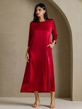 [Vin] SilkSilky-DK 3/4 Sleeve Round Neck Kjole 001