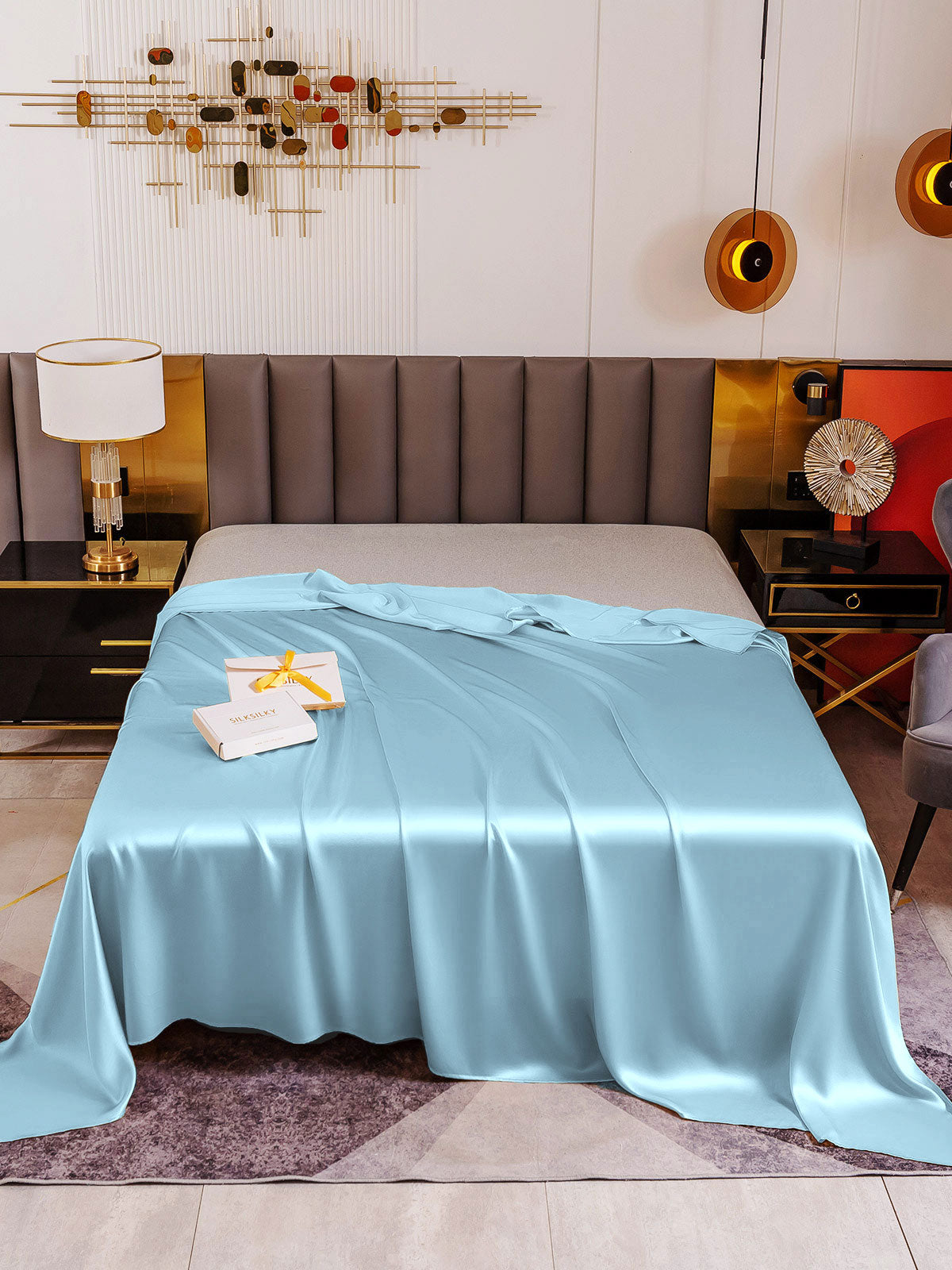 [Lyseblå] SilkSilky-DK 19Momme Sheet 002