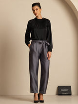 [Sort] SilkSilky-DK 19Momme Langærmet Rund Hals Bluse 006