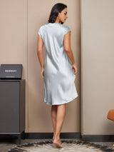 [Lyseblå] SilkSilky-DK Cap Sleeve V Neck Natkjole 002