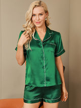[Grøn] SilkSilky-DK Short Sleeve Lapel Collar Dame Pyjamas 003