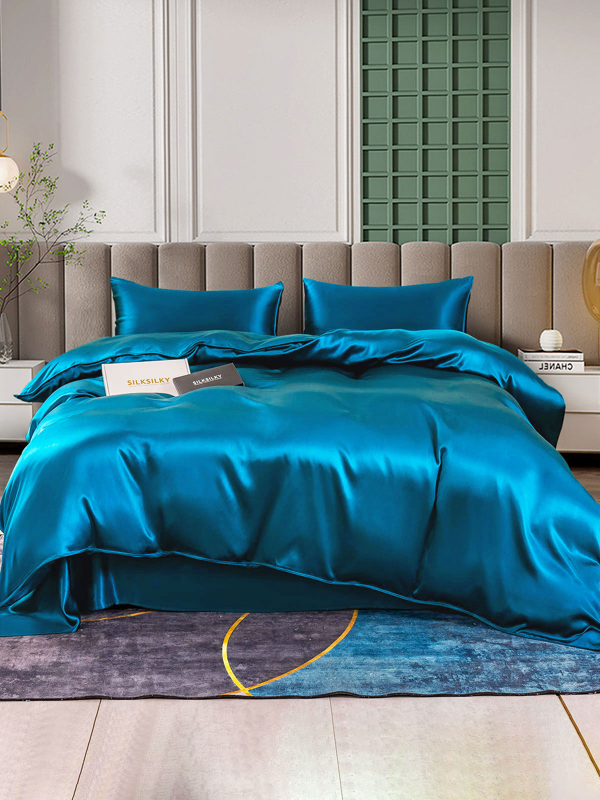 [Blågrøn] SilkSilky-DK 25Momme Bedding Set 001