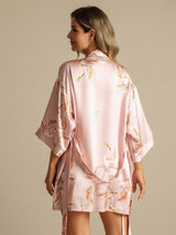 [Lyserød] SilkSilky-DK 3/4 Sleeve Dame Morgenkåbe 002
