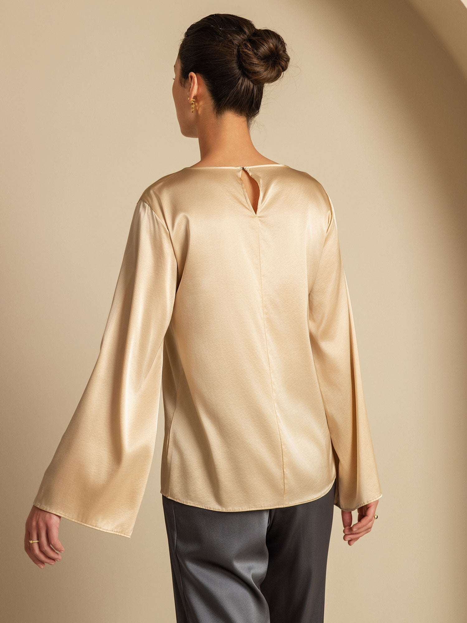[Champagne] SilkSilky-DK 19Momme Silke Womens T-Shirt 002