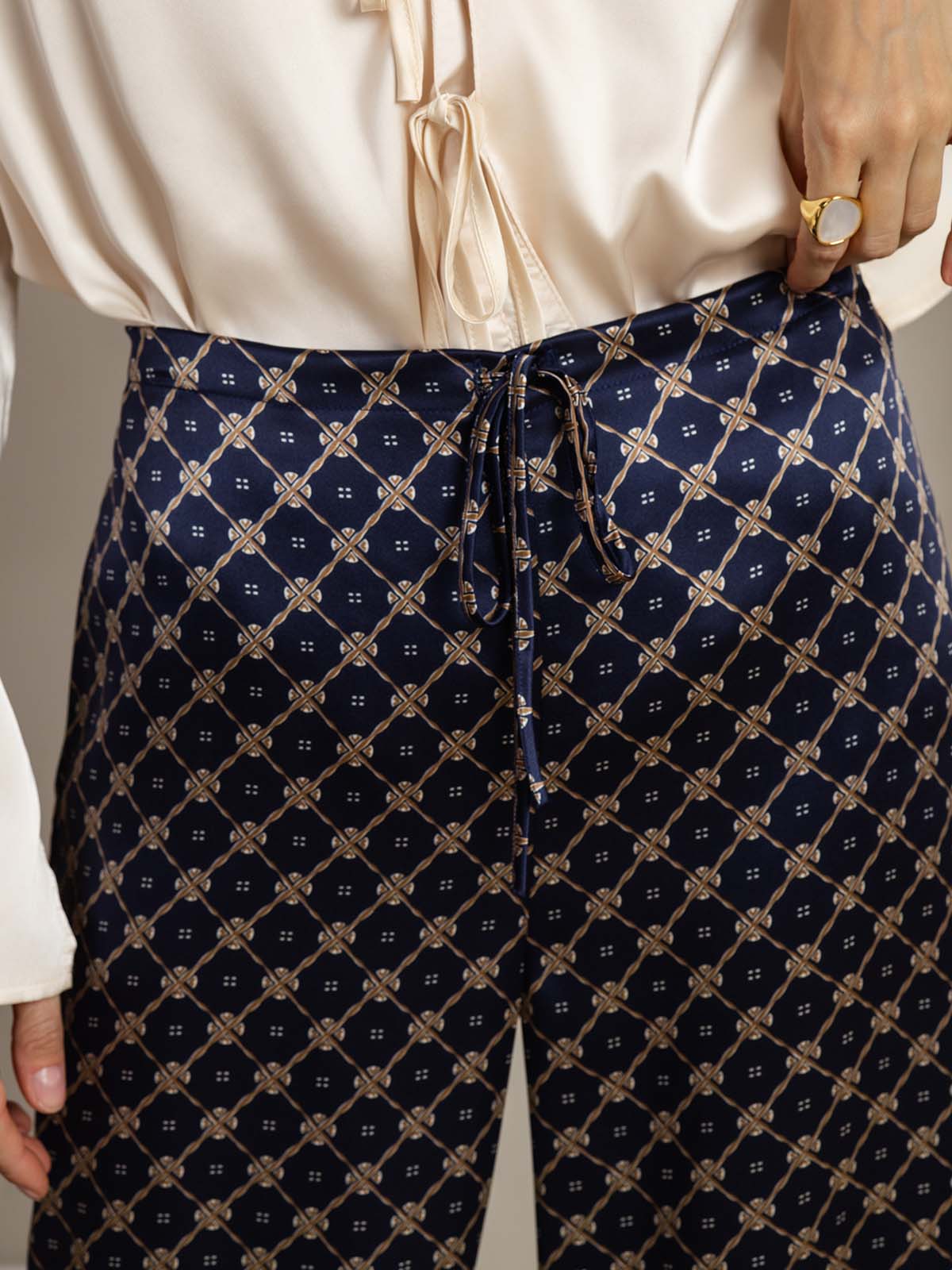 [Marine Kæde] SilkSilky-DK 19Momme Silke Womens Pants 005