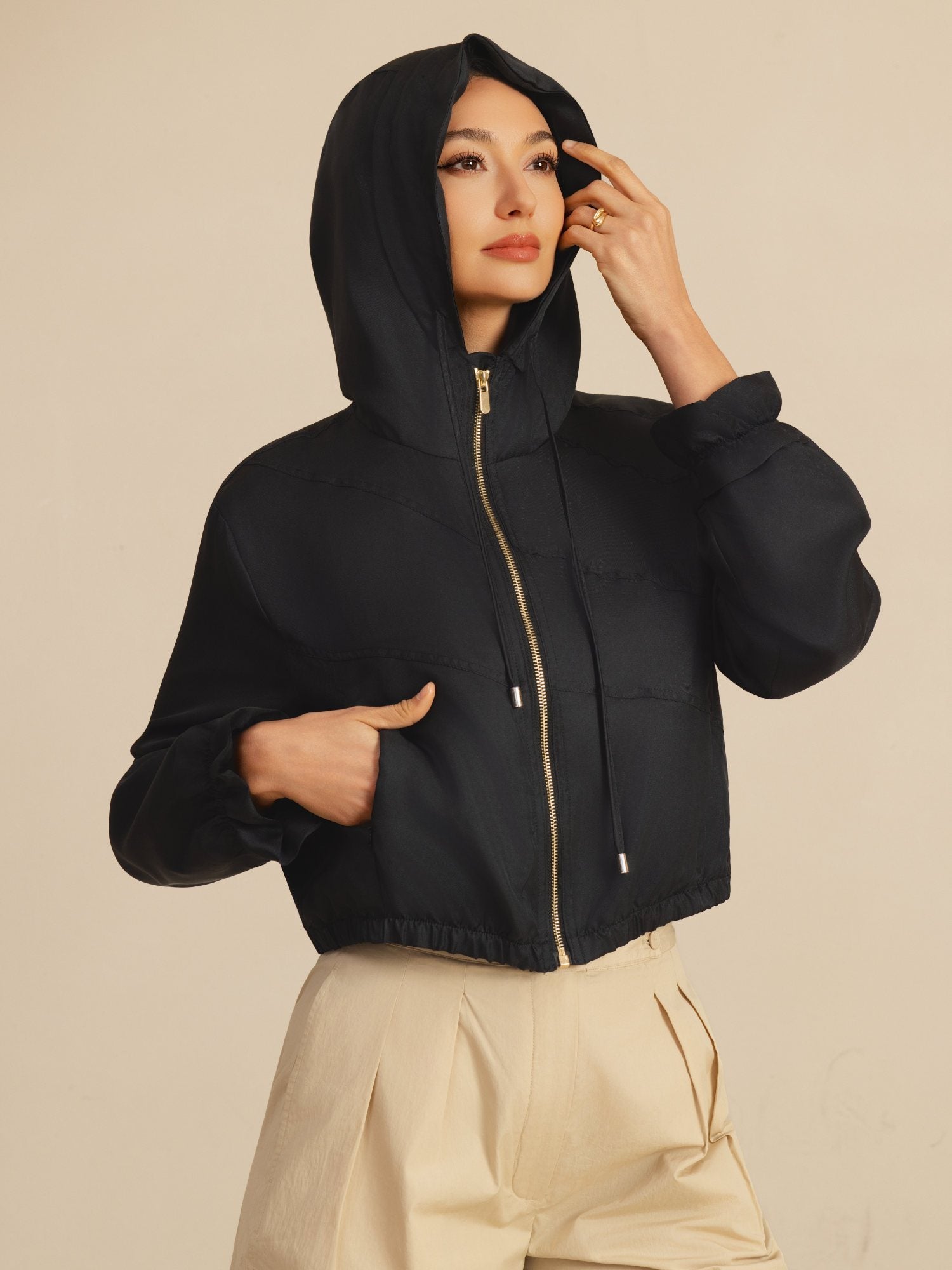 [Sort] SilkSilky-DK 18Momme Langærmet Høj Hals Overtøj til Kvinder 003