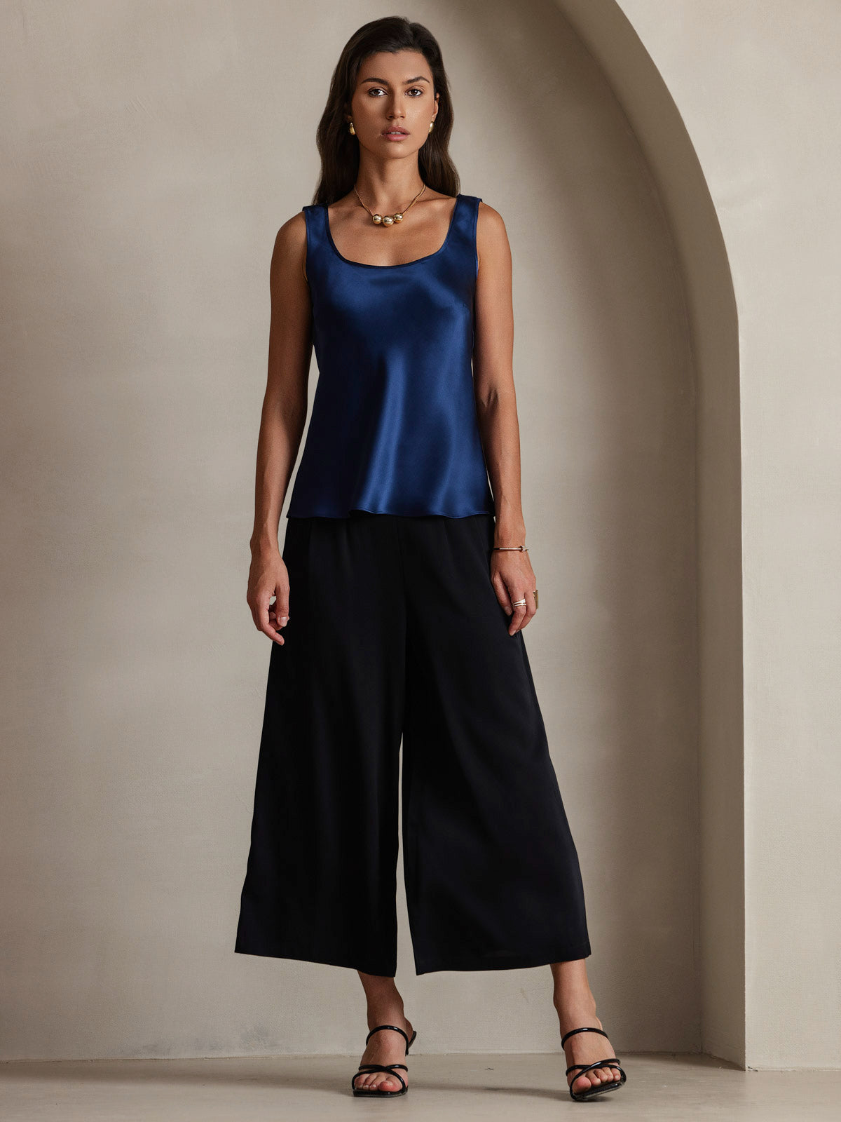 [Mørkeblå] SilkSilky-DK 19Momme Silke Camisoles 001