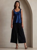 [Mørkeblå] SilkSilky-DK 19Momme Ærmeløs Dyb Rund Halsudskæring Camisole Top 001