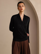 [Sort] SilkSilky-DK Long Sleeve Wrap Damebluser 003
