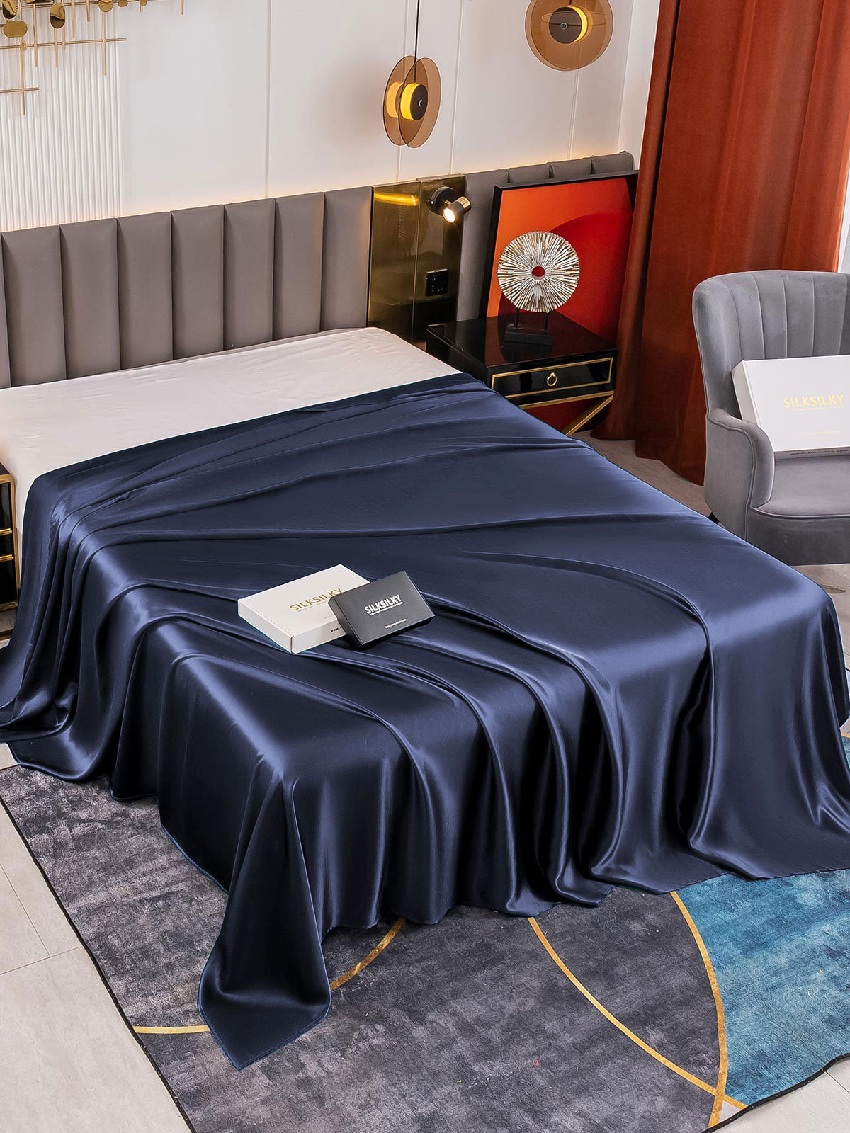 [Mørkeblå] SilkSilky-DK 19Momme Sheet 001