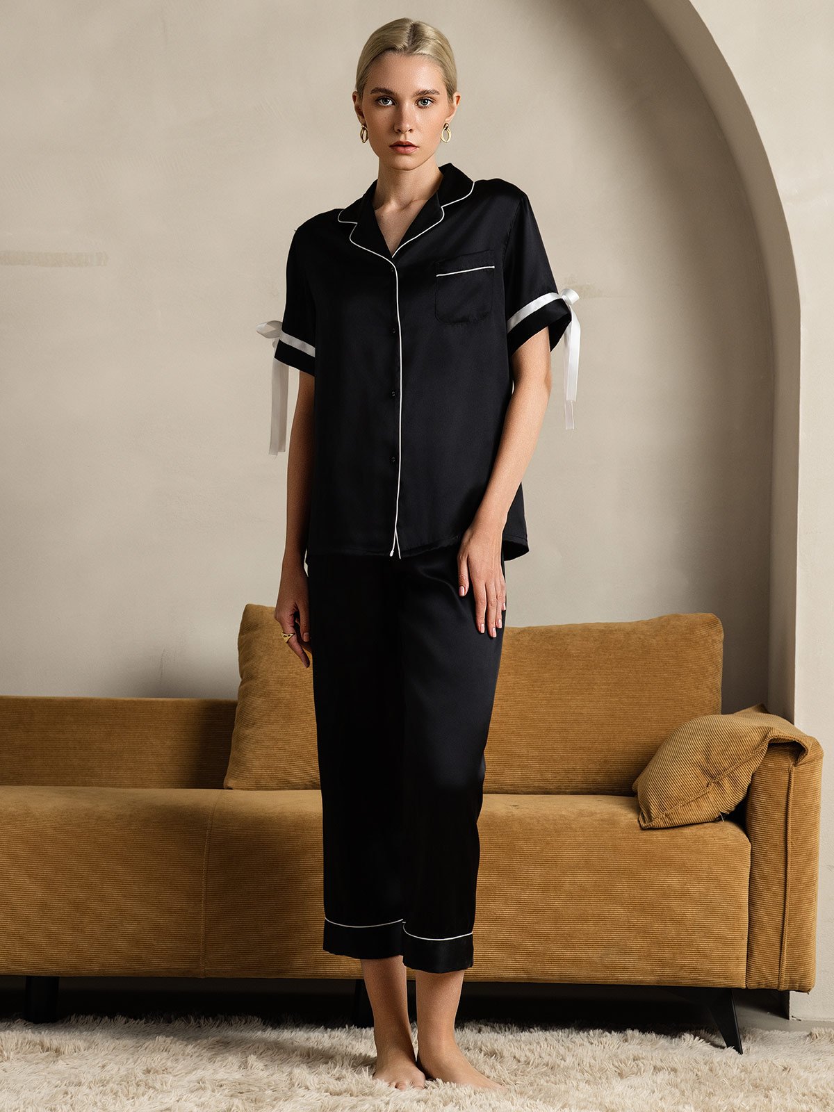 [Sort] SilkSilky-DK Silke Short Sleeve Revers Dame Pyjamas 003