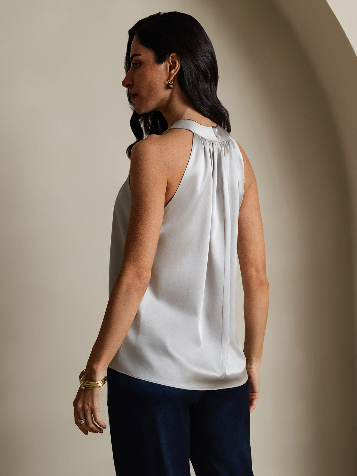 [Lysegrå] SilkSilky-DK 19Momme Silke Womens T-Shirt 002