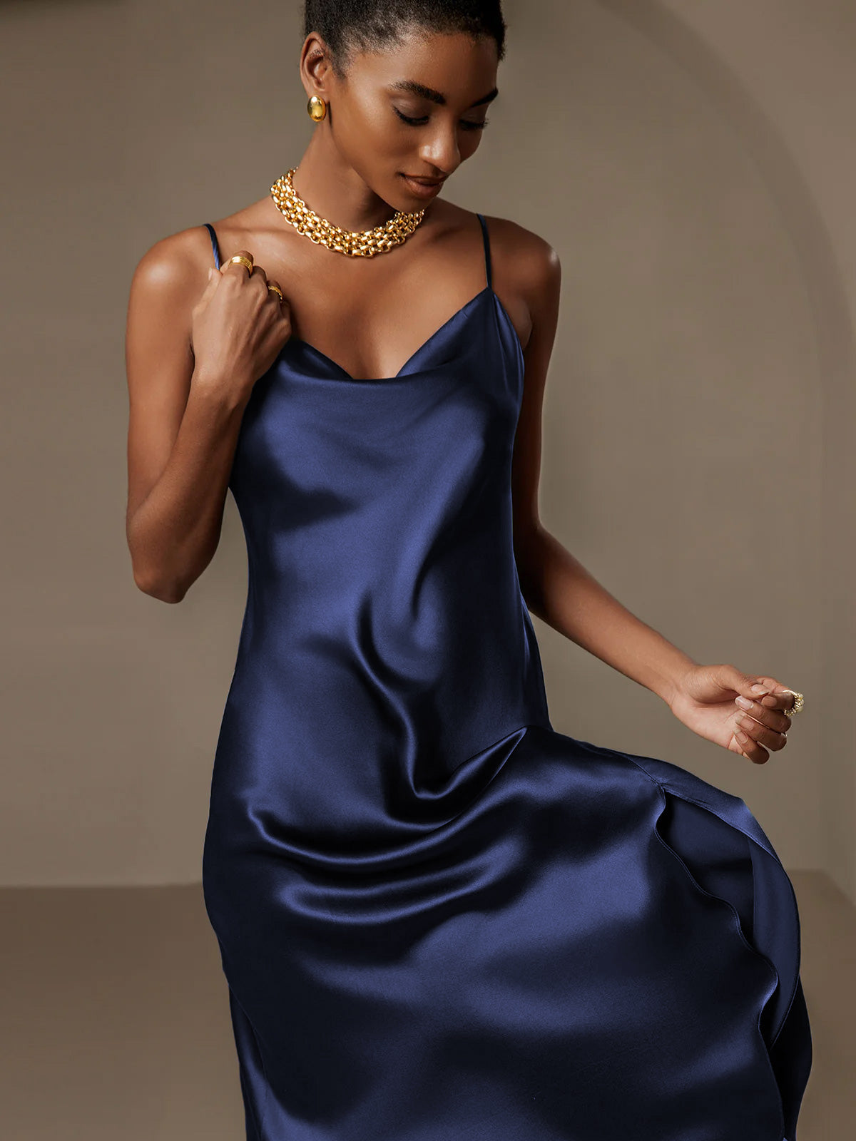 [Mørkeblå] SilkSilky-DK 19Momme Dress 006