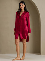 [Vin] SilkSilky-DK Long Sleeve Lapel Collar Soveskjorte 008