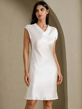 [Hvid] SilkSilky-DK Cap Sleeve V Neck Natkjole 001