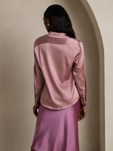 [Bleg Mauve] SilkSilky-DK Long Sleeve Lapel Collar Dameskjorte 002