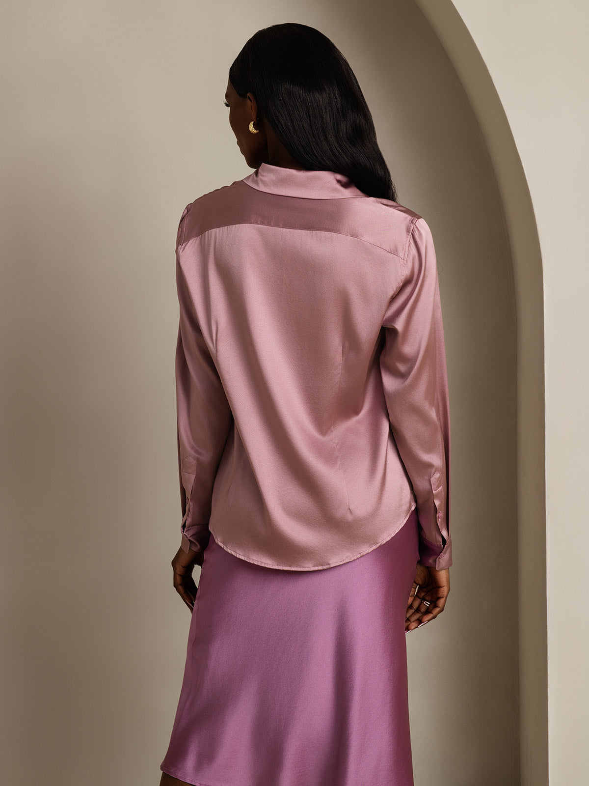 [Bleg Mauve] SilkSilky-DK Silke Lapel Collar Dameskjorte 002