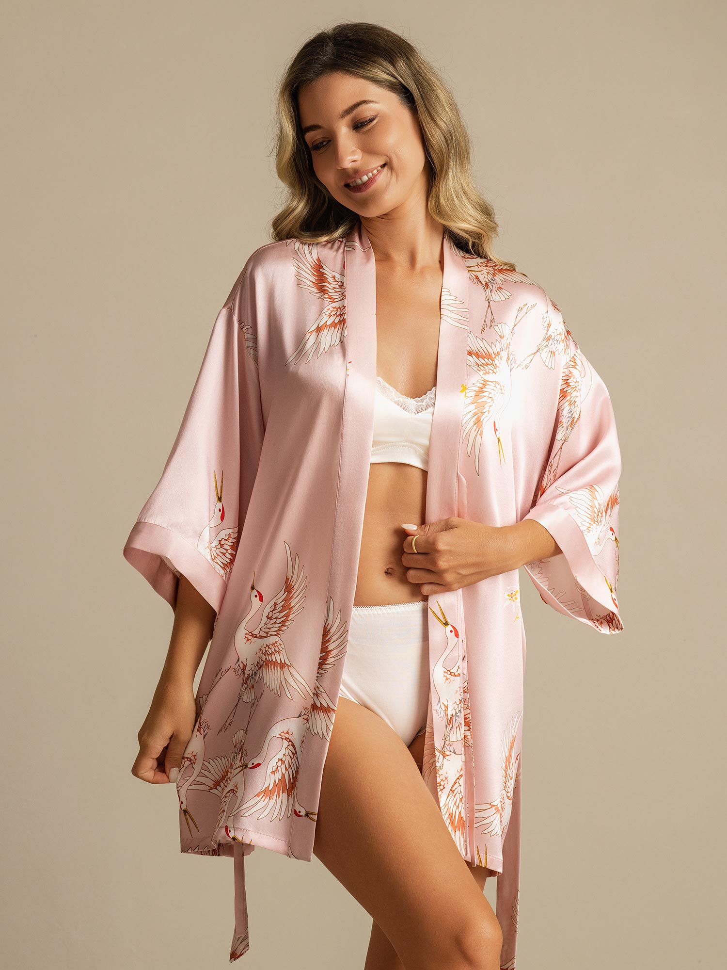 [Lyserød] SilkSilky-DK Womens Robe 003